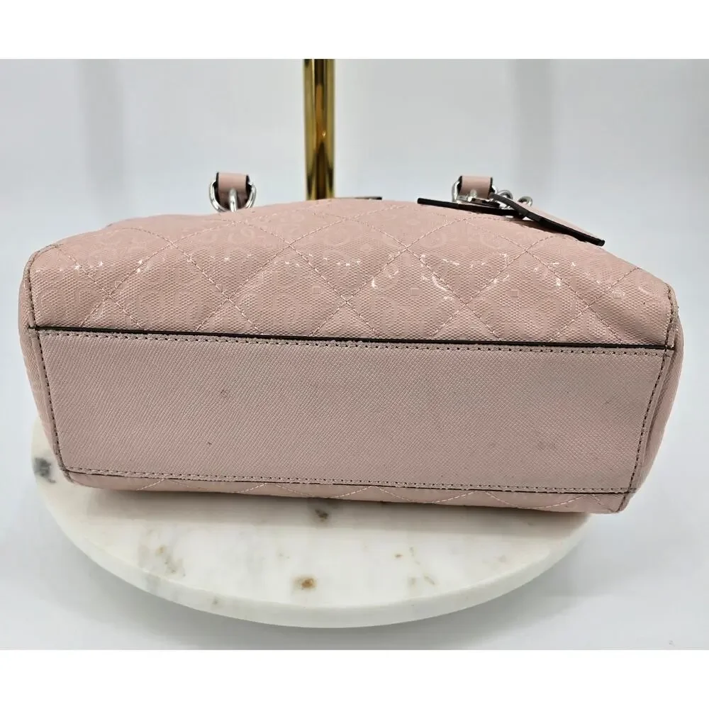 GUESS Ariella Society Satchel in Blush |‎ Quilted Patent Faux Leather